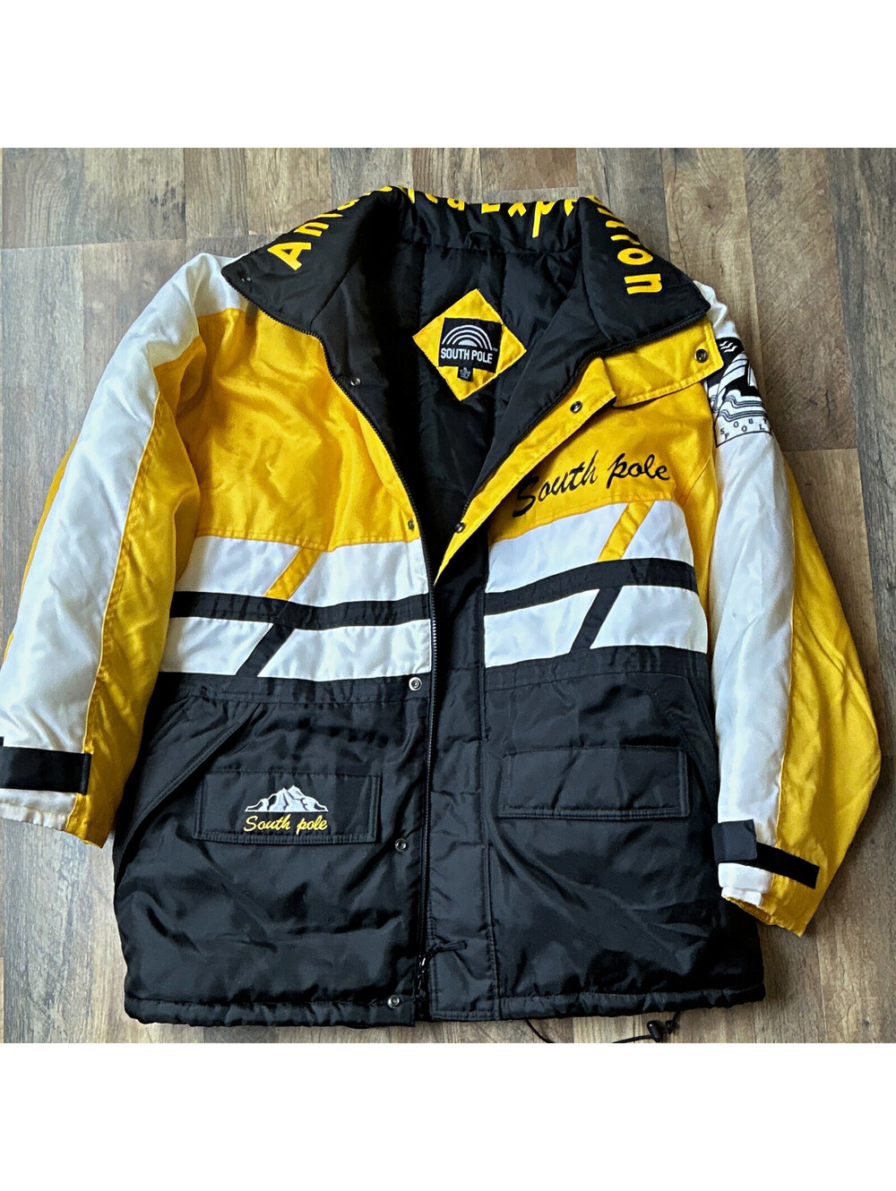 South Pole Insulated Full Zip Parka Jacket Men's XL Yellow Black White